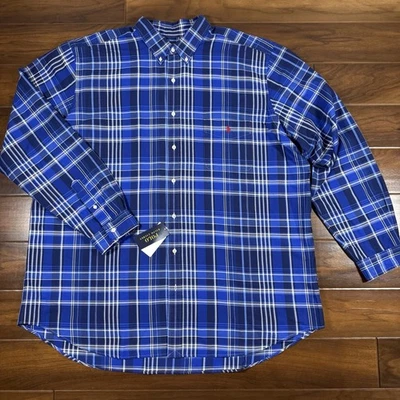 Polo Ralph Lauren Men's Size 3XLT Blue Plaid Oxford Cotton Button Up Shirt - Image 1 of 4