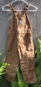 Carhartt Youth Double Knee Bib Overalls Kids Size 5 Brown - Picture 1 of 11