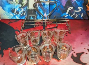 Set 8 bicchieri da whisky vintage Crystala foglie foglia oro tono oro - Foto 1 di 9