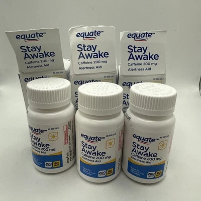 Таблетки Equate Caffeine Stay Awake 200 мг 80 таблеток в каждой бутылке упаковка 3 шт. - Изображение 1 из 4