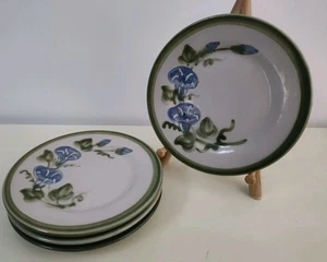 Louisville Stoneware Pottery Salad Plates Set of 4 Morning Glory Green Trim USA - Picture 1 of 15