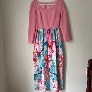 Abito vintage anni 70 fatto a mano tessuto Lilly Pulitzer aderente e svasato maxi patchwork raro - Foto 1 di 14