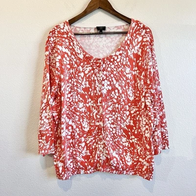 Cárdigan Talbots Mujer 3X Naranja Blanco Abstracto Floral Botón Algodón Pima Foto 1 de 4