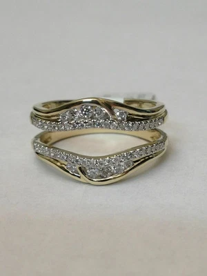 Enhancer 2.00 CT Round Real Moissanite Guard Wrap Ring 14K Yellow Gold Plated - Image 1 of 4