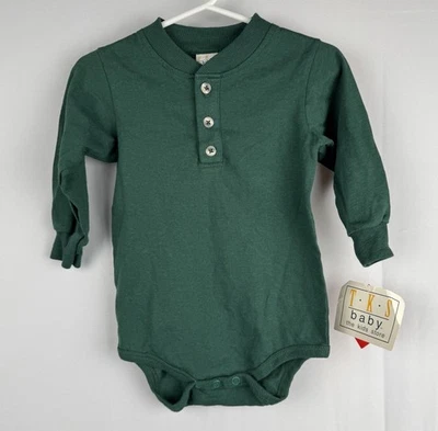 Body Henley Manga Larga Unisex De Colección Verde Algodón TKS Bebé Nuevo de Lote Antiguo 12 Meses Foto 1 de 3