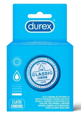 Paquete de 3 condones clásicos de látex Durex Foto 1 de 2
