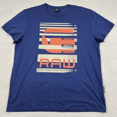 Camisa G-Star RAW Para Hombres XL Azul Gráfico Logo RAW Denim Cuello Redondo Ropa de Calle Camiseta Foto 1 de 4
