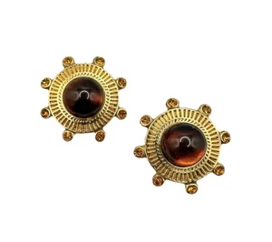 Orecchini Clip Vintage Lancetti Made In Italy Colore Ambra Cabochon RARI Leggi - Foto 1 di 18