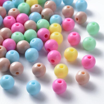 Pastel Colour Beads Round Acrylic Opaque Mixed Colours 8mm Diameter 100pcs - Image 1 of 4