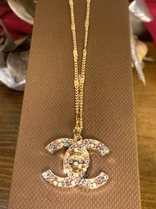 CHANEL Necklace Turn lock Pearl Charm Purple &Pink Stones - Picture 1 of 10