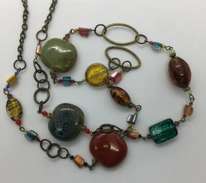 Collana Tu E Io Perline E Catena Vetro Ceramica Multicolore 42" - Foto 1 di 11