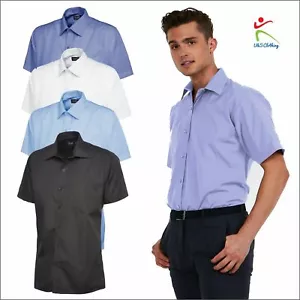 Uneek Mens Tailored Fit Short Half Sleeve Poplin Shirt Formal Office Work Wear - Picture 1 of 10