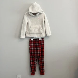 Cat & Jack Girl’s Cozy Sherpa Plaid Pajama Set, size 7/8 - Picture 1 of 5