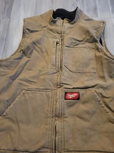 Milwaukee Men's XL Brown Heavy-Duty Sherpa-Lined Vest 5 Pockets Warm Carhartt - Picture 1 of 9