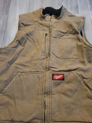Milwaukee Men's XL Brown Heavy-Duty Sherpa-Lined Vest 5 Pockets Warm Carhartt - Image 1 of 4
