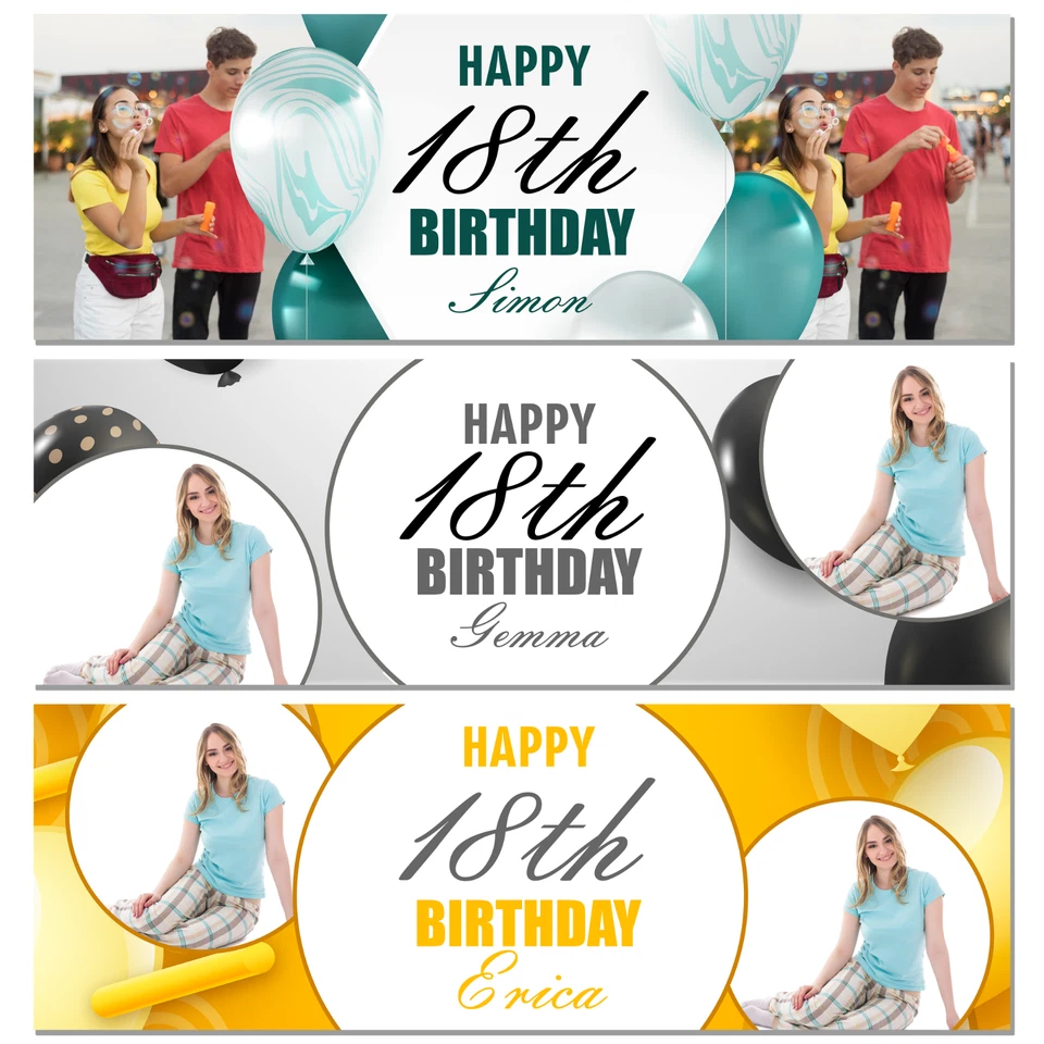 Personalised 18th Birthday Banner | 2 Photos | Green/Grey/Yellow - Image 1 of 1