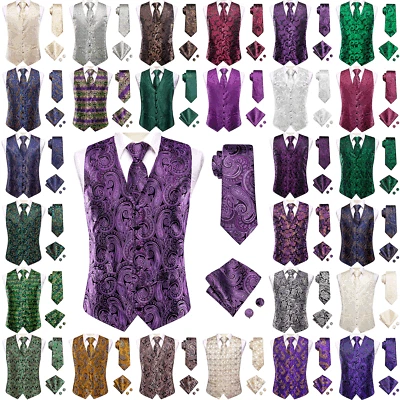 Mens Formal Wedding Waistcoat Floral Paisley Suit Vest Slim Tuxedo Tie Set - Image 1 of 4