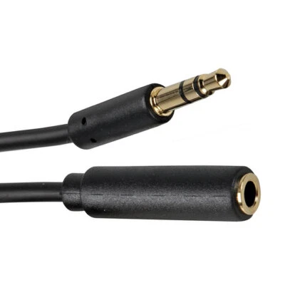 Jack Extension Short 50cm Slim Cable Male to Female Audio 3.5mm Lead 0.5m Black - Image 1 of 4