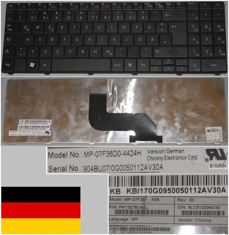 Keyboard Qwertz German Gateway NV52 TJ67 TJ68 MP-07F33U4-698 KB.I170G.095 Black - Image 1 of 1