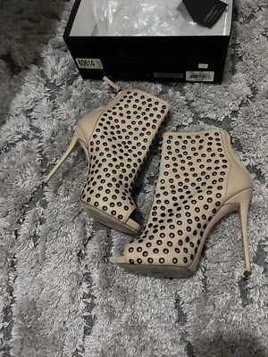 Giuseppe Zanotti 米色皮革踝靴高跟鞋女式 38 码意大利制造 — 第 1/4 张图片