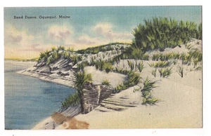 OGUNQUIT White Sand DUNES Beach Maine Atlantic Ocean Postcard ME Linen 1945 - Picture 1 of 2