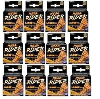Mega Rider Large Size 3 Pcs of 12 Pack Latex Condoms CONTEMPO by Lifestyles  - Image 1 of 4