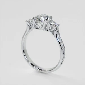 Lab Grown 2.04 Carat VVS F Round Cut Three Stone Trellis elegant Engagement Ring - Picture 1 of 22
