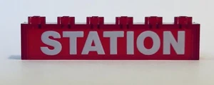 LEGO 1x6 Trans RED BRICK With WHITE STATION Pattern - Lighting Bricks - Picture 1 of 2