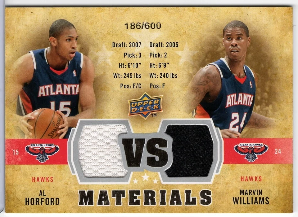 2009-10 Upper Deck Al Horford & Marvin Williams #VS-AW Jersey SN# /600 - Image 1 of 1