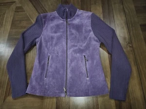 AMI Purple Suede Leather Full Zip Jacket w/Sweater Sleeves Sz Small Womens  - Picture 1 of 7