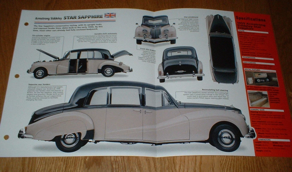 1959 年 ARMSTRONG SIDDELEY STAR 蓝宝石原版 IMP 手册 59 规格信息  — 第 1/1 张图片