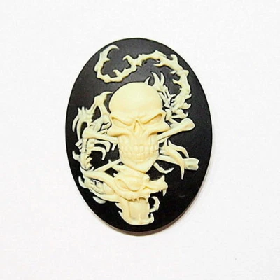 4 of 40x30mm Cream over Black Skull Head Dragon Skeleton Cameos, Very Nice - Image 1 of 4