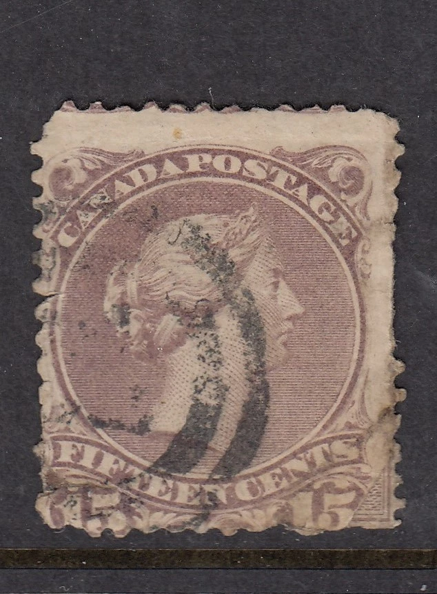  Dominio de Canadá 1868-90 - 15c púrpura rojizo profundo - usado - ¡Reparado! - Gato £180 Foto 1 de 1