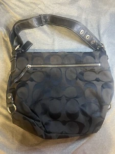 Coach Black Hobo Jacquard Fabric Soho Zoe Signature Big "C" Logo Purse - Picture 1 of 9
