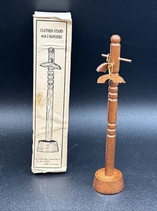1970s Shackman Clothes Stand w/ 2 Hangers Wood Dollhouse Miniature - Picture 1 of 8