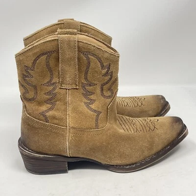 Botas vaqueras Roper Short Stuff para mujer 5,5 marrón gamuza tobillo bordadas occidentales Foto 1 de 4
