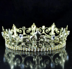 Medieval Theater King's Men's Gold Metal Hair Head Crown Tiara Fleur-De-Lis H920 - Picture 1 of 5