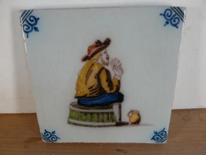 Hand Painted 5 x 5 Tile--Gambler--VINTAGE - Picture 1 of 2