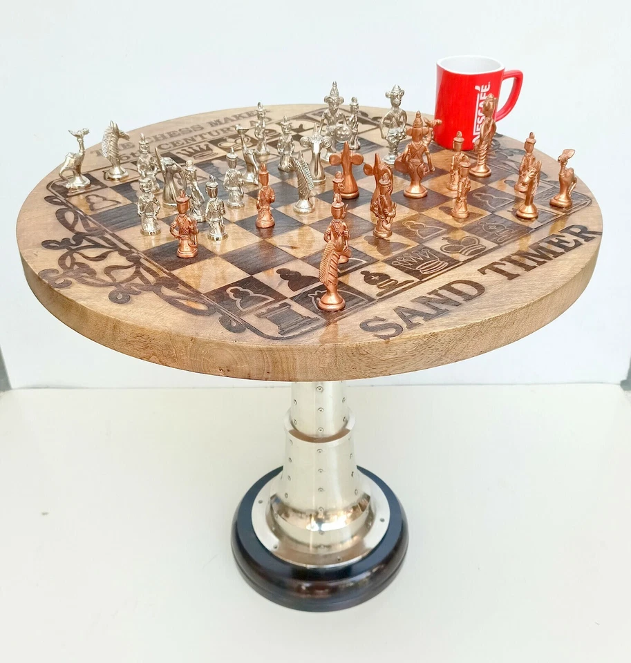 Stylish Chess Table Chess Game Chess Table With Brass Wooden Round Chess Table - Image 1 of 4