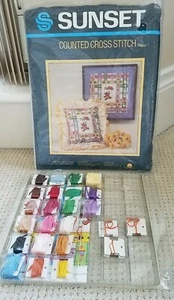 VTG Baby Cross Stitch Nursery Vintage Bears Balloons and Butterflies Sunset  - Picture 1 of 10