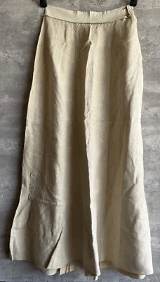 Antique 1890s Victorian Beige Linen Button Hook & Eye Pocket Skirt Size S - Image 1 of 4