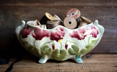 Antique French Majolica Jardiniere Art Nouveau Cache Pot Cyclamen Saint Clement - Photo 1/4