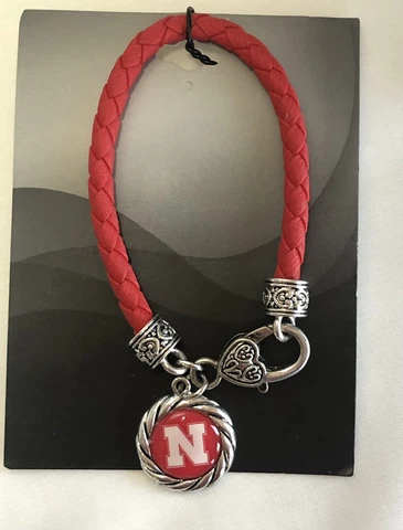 New Nebraska Cornhuskers Braided Faux Leather Charm Bracelet Cover