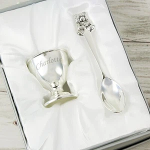 Personalisierter silberner Eierbecher & Löffel, Taufgeschenk, Taufe, Neu Babygeschenk - Bild 1 von 6