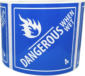 Bopp Class 4 Dangerous When Wet Hazard Stickers, 4 x 4 Inches, 500 Labels Total - Picture 1 of 3