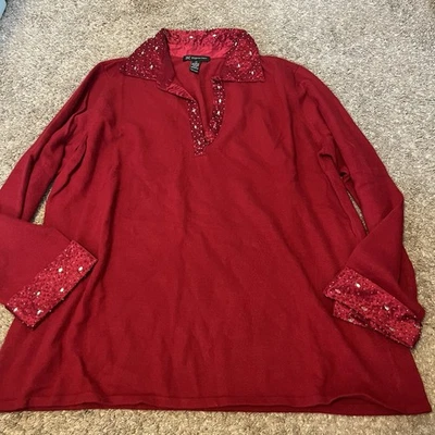 INC International Concepts Red Silk Blend Sweater Beads Holiday Sz 2X VTG Y2K - Image 1 of 4