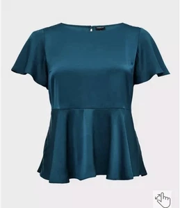 Torrid Size 2/2X Dark Teal Charmeuse Babydoll Blouse Elegant Party Holiday - Picture 1 of 11