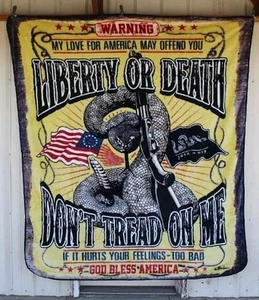 DON'T TREAD ON ME LIBERTY OR DEATH SNAKE FLAG QUEEN SIZE BLANKET BEDSPREAD - Picture 1 of 1