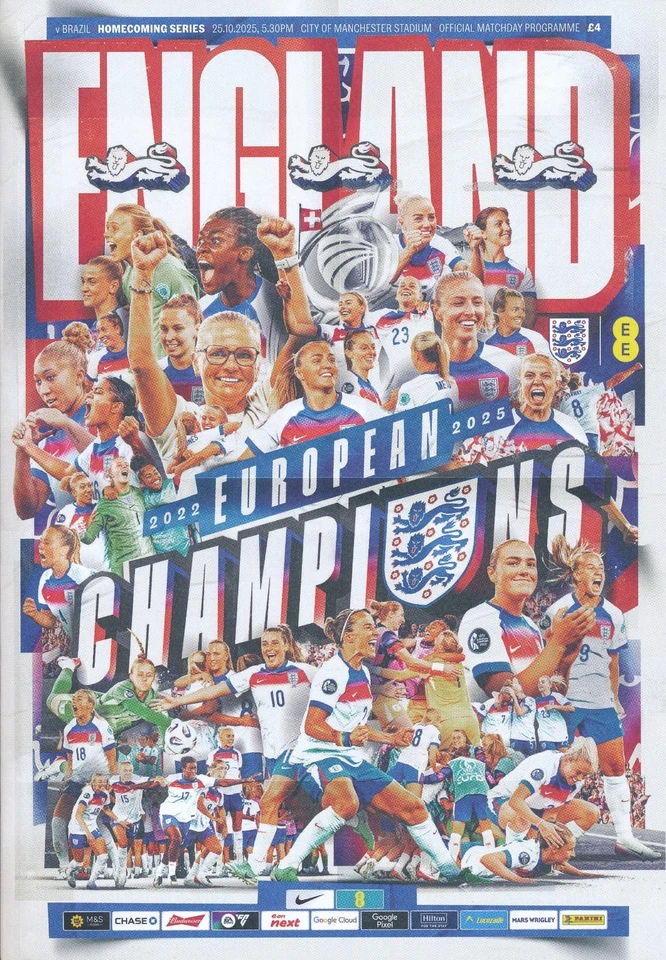 ENGLAND WOMEN v  Brazil  (Friendly @ Manchester City) 2025 - Official programme - Image 1 of 1