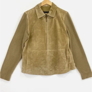 Fabio Damen Jacke Gr. XL hellbraun Leder und Strickarme - Bild 1 von 10